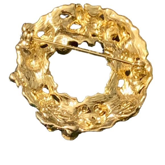 Crystal and enamel  Christmas wreath brooch - Picture 2 of 3